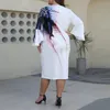 Plus size jurken voor vrouwen 2022 zomer inkt ptinted ronde nek elegante feestjurk mode lange mouw casual midi 4xl 5xlplus
