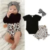 Kleidung Sets 3 stücke Mode Leopard Print Sommer Geboren Baby Mädchen Jungen Kleidung Baumwolle Casual Strampler Tops Shorts Kleinkind Infant Outfit SetTuch