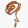 Catholic Rosary Necklace Wooden Beads Handcrafted Cross Necklace Religious Jewelry