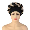 Araber Wrap Muslim Schal Hijabs Turbane Afrikanische Headtie -Paillettengeflecht Hut für Frauen plisdern Beanie Headwrap Hair Accessoires 220725