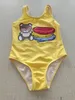 Lovely Girls Brand Yellow One-Pieces Swimsuit Letters Printed Kids Bathing Suits Cartoon Bear Baby Girl Beach Swimwear Children Ch226B