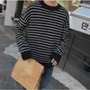 Suéteres masculinos suéter de tamanho grande homem japonês listrado vintage outono inverno solto fundo coreano o-gola o jumpers suétermen's suétermen's