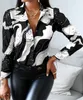 Camicette da donna Camicie Primavera Autunno Sciarpa da donna Camicia patchwork con stampa 2021 Femme Casual Button Up Colletto rovesciato Top Office Lady Outfit