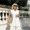 LTPH Streetwear Sıradan Kadınlar Blazer Yelek Katı Tek Düğmesi Kolsuz Hardigan Döküm Dökme Ayık Takım Kaplama Sonbahar 220526