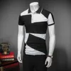 Casual Polo Shirt Manlig Sommar Mode Mäns Svartvit Stitching Bomull Kort Polo-Sleeved Polo Shirt Slim Män 5XL 6XL 220408