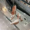 Fashion-Amina Muaddi Doppelknopf-Sandalen mit hohen Absätzen, neue Damen-Perlen-Hausschuhe, bunt