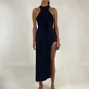 여자 여름 드레스 패치 워크 바디코 단색 슬리브 레벨 스플릿 롱 탱크 드레스 2022 여성 의류 스트리트웨어 도매
