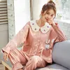 Prinses katoen pyjama's vrouwen lente en herfst stijl meisje losse xxxl comfortabele homewear set vrouw slaap dragen roze schattig1