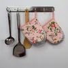 Mini Oven Mitts 2 Pack 14 x 19cm - Handle Hot Kitchen Items Safely- silver nsulated Pockets red flower