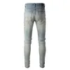 Män Designer Skinny Rip Denim Jeans för Man Slim Svart Biker Paint Splatter Jeans Raka Hip Hop Stretch Distressed Motorcykel Patch Rock Fit med Hole Byxor