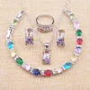 Earrings & Necklace Multicolor Zirconia Silver Color Jewelry Sets Women With Pendant Rings Bracelet Free Gift BoxEarrings