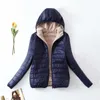 Women's Jackets Women Hooded Coat Slim-Fit Fleece Cotton-Padded Jacket Warm Lamb Velvet Women's Short Black Fall JacketWomen's