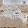 Set di biancheria da letto in tinta unita stile giapponese, ragazza carina con volant in pizzo, gonna rosa, copripiumino per bambini con federa per cuscino per donna