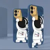 Cute Astronaut Hand Lanyard Cell Phone Cases For iPhone 13 12 11 Pro Max XS Max XR X 8 7 Plus Liquid Silicon Soft Bumper Back Cover