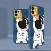 Cute Astronaut Hand Lanyard Cell Phone Custodie per iPhone 13 12 11 Pro Max XS Max XR x 8 7 Plus Liquid Silicon Soft Bumper Cover posteriore