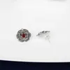 Vintage 16mm Flower Marcasite Stud Earrings 925 Sterling Silver Inlay 5mm Garnet Ear Stud for Women