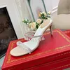 Rene Caovilla 2022 Sandaler av hög kvalitet Sandaler Designers 100% läder Ny kvinnor Sandal Summer Crystal Pendant Wedding Dress Shoes Heels Hobbe Sexiga bilder äkta Sole Sole Sole Sole Sole Sole