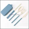Wheat St Folding Cutlery Set Kids Knife Fork Spoon Chopsticks Portable Dinnerware Kits Flatware For Travelling Cam Rra4616 Drop Delivery 202