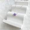 Collana di design in argento sterling 925 con diamanti 6x8mm per donna Festa 8A Collane rettangolari con zirconi cubici Blu Viola Bianco Girocollo Confezione regalo di gioielli di lusso