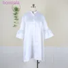 2022 Plus Size Womens Dress Sky Collar Botão de Manga Flared Cardigan Camisa Solta Roupas Sexy Party Vestidos