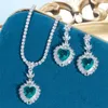 Sparkling bröllopsdesigner smycken set hjärta tennis halsband örhänge afrikanska uppsättningar blå grön aaa zirkoniumkvinna diamantörhängen halsband middag fest