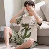 Pigiama da uomo Set Estate Maniche corte O collo Sleepwear Divertente Dinosaur Cartoon Print Knit Cotton Plus Size Nightwear 220611