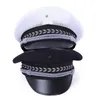 メンズミリタリーベレッツ帽子フラットネイビーキャプテン警官キャップセキュリティユニフォームコスチュームパーティーコスプレ段階パフォーマンスキャップ
