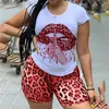 2022 Tracksuits Plus Size 5XL Two Piece Set for Women Tracksuit Lips Short Sleeve Top Leopard Shorts Sweat Suit 2 Pcs Outfits Matching Sets