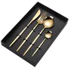 Flatware Sets Stainless Steel Cutlery Four-Piece Set Flat Handle Portuguese Gold Plated SetFlatware