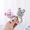 Q20206 Cartoon Animal Crochet Teether Baby Toy Rattle Forest Friends Amigurumi On Natural Wood Toing Ring Rattle New Born Photography
