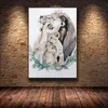 水彩ハッピーライオンファミリーキャンバス絵画動物の肖像ポスターとプリントリビングルームの装飾のための壁アートの写真