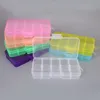 Scatole di immagazzinaggio 10 scomparti 7 colori scelta di gioielli regolabili perline per nail art tips box hard trasparente strumento di plastica trasparente