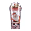 15oz / 450ml Natale Cartoon Bottiglie a doppio strato Tazza Bicchiere di plastica con paillettes Riutilizzabile Trasparente Bere Tazza a fondo piatto Forma di pilastro Coperchio Tazze di paglia Z11 all'ingrosso