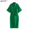 Zevity kadınlar şık moda düğmeli dökümlü midi gömlek elbise vintage kısa kollu yan fermuar dişi elbiseler vestidos ds8602 220527