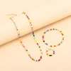 New Trendy Colorful Summer Beach Jewelry Set Rainbow Glass Beads Ring Bracelet Necklace for Gift