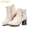 AIYUQI femmes chaussures d'hiver femmes bottes d'hiver pointues en cuir véritable à talons hauts femmes bottes habillées grande taille 41 42 43 201031