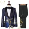 남자 양복 블레이저 최신 코트 팬츠 디자인 2022 슬림 반짝이는 금 흡연 재킷 이탈리아 턱시도 드레스 더블 가슴 남자 웨딩 그루