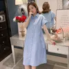 Vestidos de maternidade vestidos de enfermagem vestidos amamentando verão manga curta de lapela vestido de maternidade roupas de gravidez coreana g220309