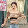 Women's Blouses & Shirts Streetwear Blouse Women Sexy Off Shoulder Slash Neck Long Sleeve Mesh Shirt Vintage Dot See Through Casual Tops