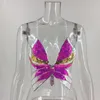 여성 t-셔츠 여성 스팽글 밸리 댄스 bustier 섹시한 나비 모양 다채로운 스팽글 스트랩 backless 자르기 탑 mt4528