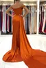 2022 Simple Sexy Hors Épaule Côté Fendu Orange Robes De Bal Cap Manches Grande Taille Sirène Robes De Soirée Formelles