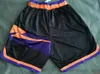 22 Phoenix''Suns''mens retro spodenki do koszykówki z kieszeniami zamek dresowy gra fioletowe miasto czarne spodnie oddychające męże