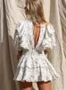 Robes décontractées boho inspiré 2022 printemps d'été à manches à volants floraux Femme Femme V-Neck plissé Sexy Mini Party Dames