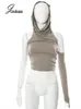 Joskaa Brown Single Sleeve Off Hombro Top Casual Slim Crop Tops Moda Camiseta para mujer Ropa Invierno Sexy Streetwear 220525