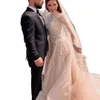 Luxury High Neck A Line Wedding Dress Bead Pearl Bridal Full Length Gowns Sweep Floor Dresses robes de mariee
