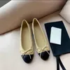 Ballet Flats Classic Designer shoes Women wedding dress 100% Leather Tweed Cloth Two Color Splice Bow Round Fashion summer party Womens sandals with box Size 35-42