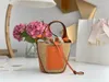 Summer Designer Bags Straw Woven Bucket Bag Stitched Genuine Leather Crossbody Beach Bag