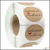 Yapışkan Çıkartmalar Bantlar Ofis Okulu Malzemeleri İş Endüstriyel 500 PCS 1 inç el yapımı Aşk Kraft Kağıt Yuvarlak Etiketler Pişirme Düğünü