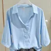 Kvinnors t-shirt Spring Autumn Women Shirts White Plain Overized Blues Kvinnliga toppar bf koreansk stil blusas pocketwomen's