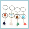 Key Rings Fashion Waterdrop Natural Stone Pendant Keychain Quartz Pink Crystal Chains Accessories Drop Delivery 2021 Jewel Carshop2006 Dhmg1